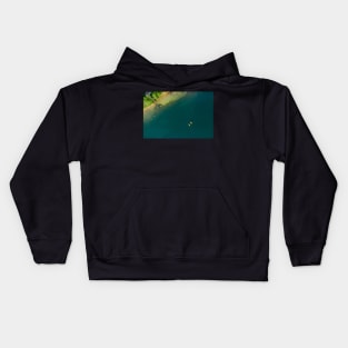 Aerial view of two boats on the lake Kids Hoodie